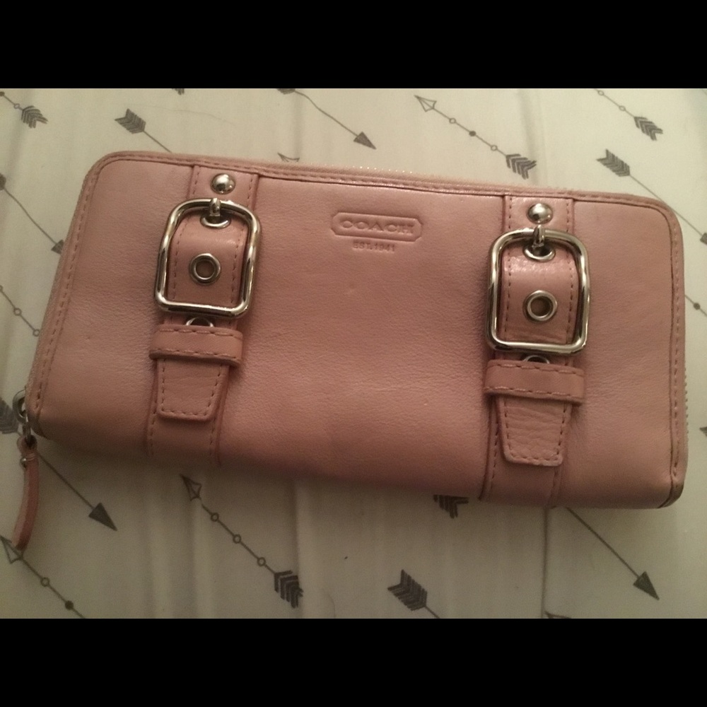 Coach pink leather wallet with buckles